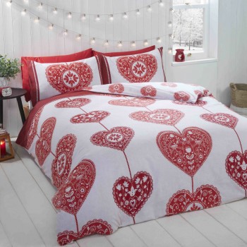 Scandi Hearts Duvet Set Red by Rapport